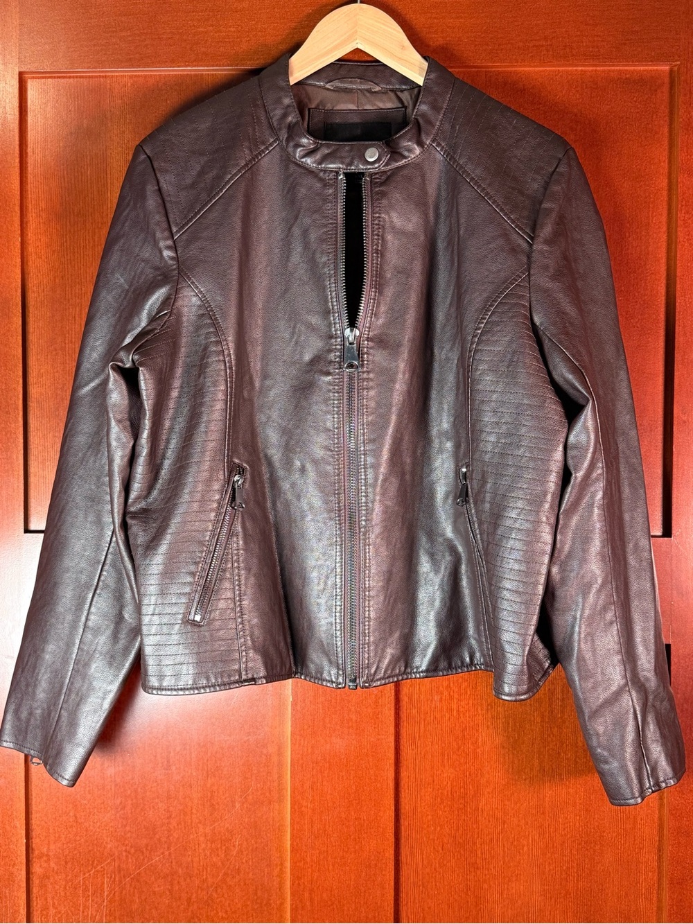 Marc New York Andrew Marc Chocolate Brown Moto Jacket XXL Faux Leather